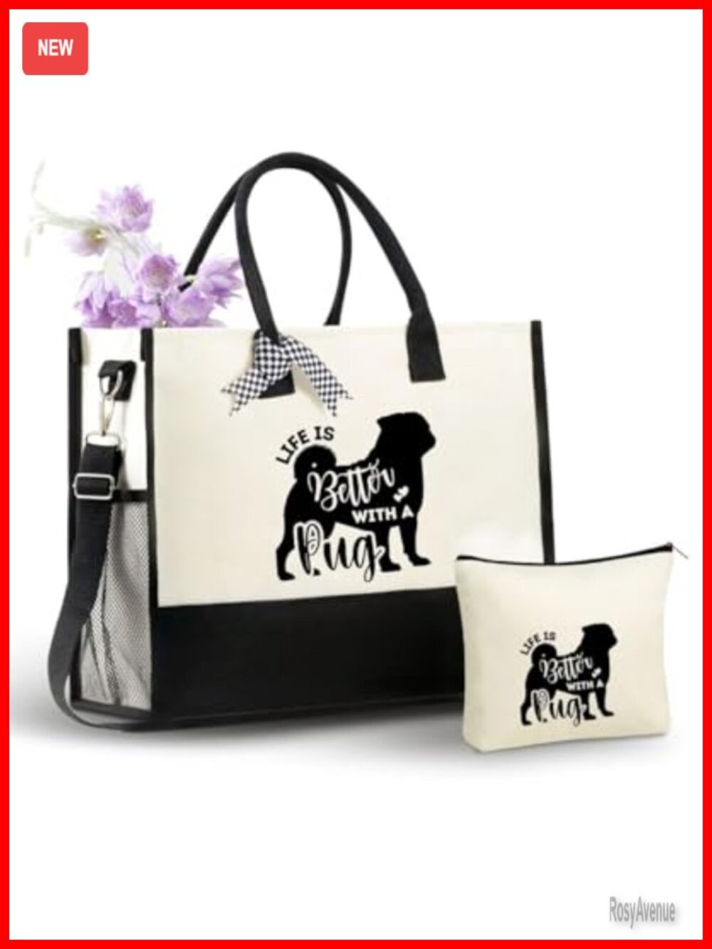 InnoBeta Pug Tote Bag with Pouch Poly-Cotton Canvas Shoulder Bag